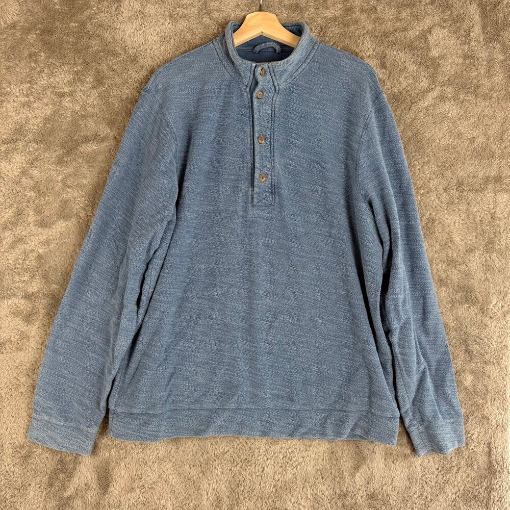 Marine Layer Sweater Men's Blue Cotton Knit Mock Neck Henley Pullover XXL 2X 2XL